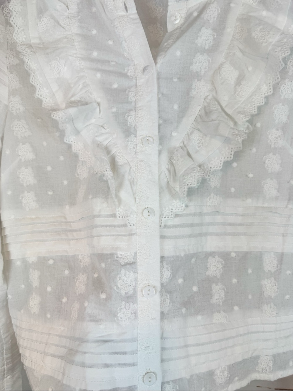 Heartloom | White Romy Button Down Ruffle Top, XS - Picture 6 of 8